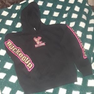 BuckedUp Black and Hot Pink Hoodie with Deer